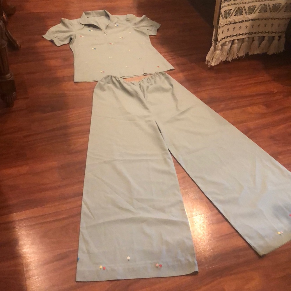 Light Blue Wide-Leg Pants & Polo Set